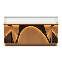 Vitrine de présentation de montres et bijoux sur mesure, cadre doré, façade en verre, éclairage LED pour magasin de détail et distributeur en gros