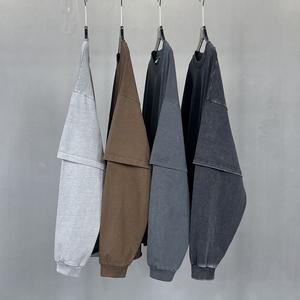 Sudadera extragrande de manga larga con logotipo personalizado para hombre, Sudadera de cuello redondo con lavado ácido vintage de doble capa de algodón 100% - Product Image 2