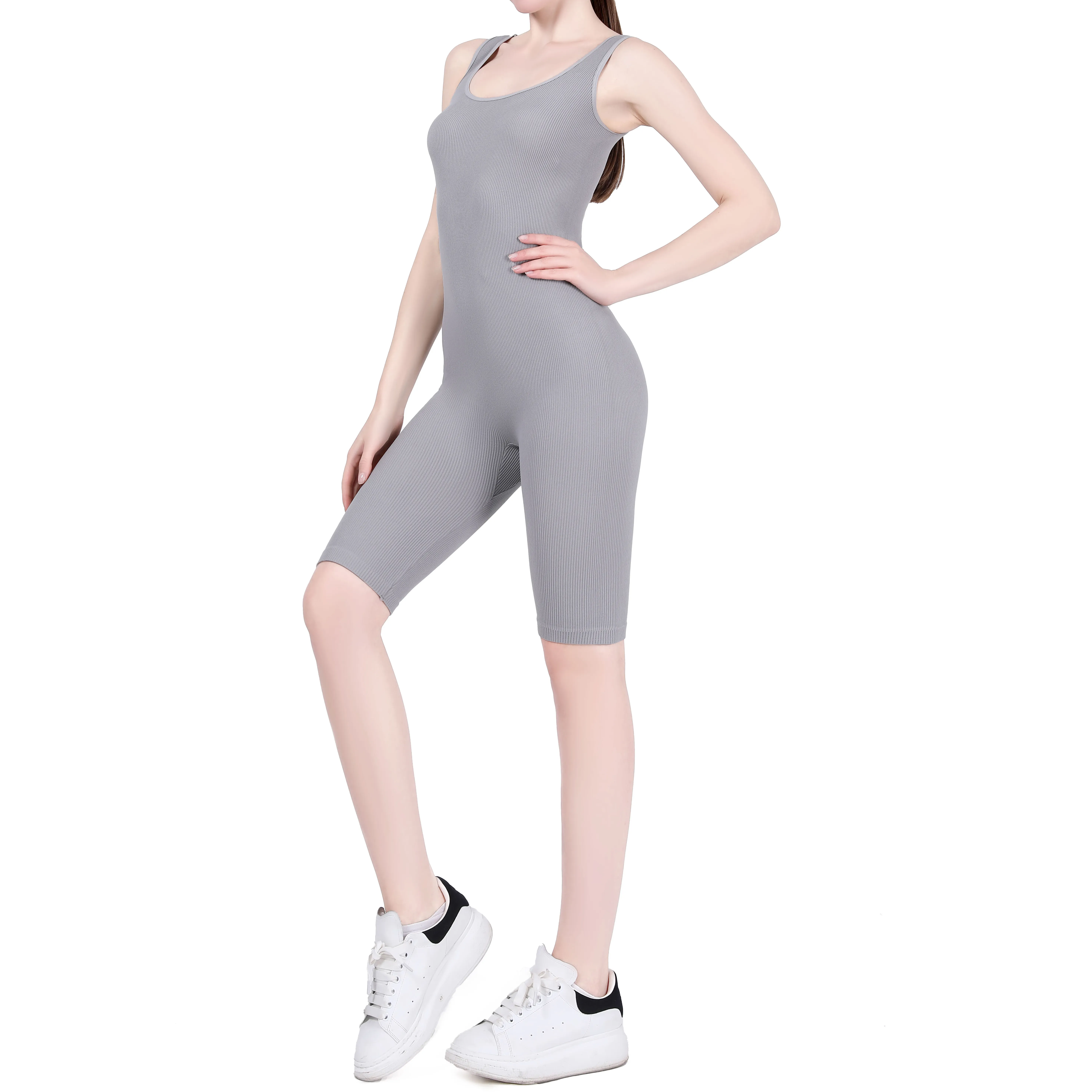 2024 personnaliser solide sport côtelé costume course Yoga femmes séchage rapide élastique près du corps grande taille body