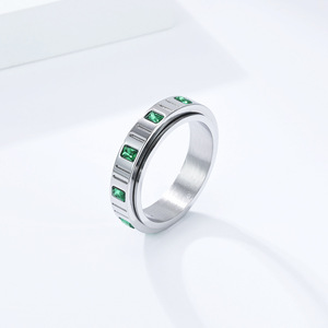 Emerald Zircon <b>Titanium</b> Steel Rotating <b>Ring</b> Women's Fashion Jewelry Geometric Shape Index Finger Gift Band - Product Image 4