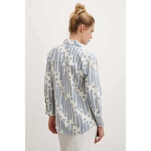 Modern Pattern Modal Shirt Women's Button <b>Down</b> Cut Out Poplin Indigo Everyday Wear - Product Image 2