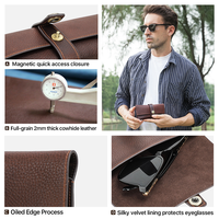 Étui à lunettes vintage en cuir de vachette pleine fleur tanné végétal, patiné, pochette de rangement pour lunettes en cuir véritable