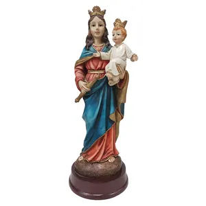 Benutzer definierte Harz Jungfrau Maria Religiöse Statue Engel und Kreuz Figur Handwerk