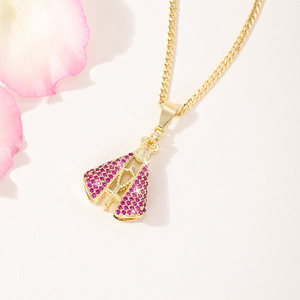 Collier unisexe avec pendentif croix et Vierge <span class=keywords><strong>Marie</strong></span> en laiton incrusté de zircon blanc et <span class=keywords><strong>rose</strong></span>, plaqué or, avec chaîne à maillons - Product Image 2