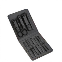 Ensemble de manucure avec outils en acier au carbone, étui gris texturé pour maquillage, soins des ongles et outils essentiels