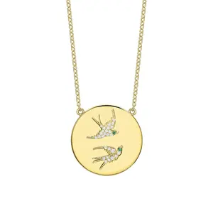 Gemnel 925 bijoux en argent plaqué or romantique diamant lovebird pièce pendentif collier