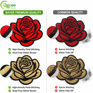 High Precision 2.8IN DIY Craft <b>glitter</b> roses Flower Multicolor Embroidered Appliques iron on patches for hats petticoat Clothing - Product Image 2