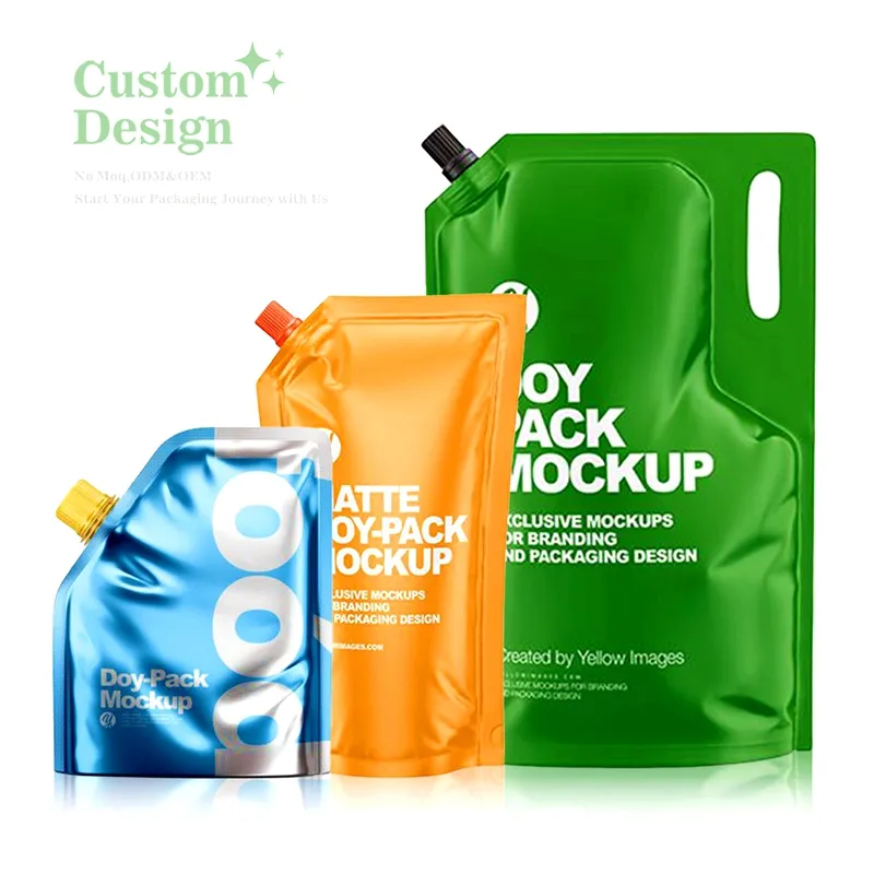 Food Packaging Bag Transparent Liquid Drink Spout Pouch 1000Ml 1500Ml Stand Up Pouch With Spout For Liquid