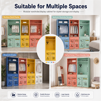 Armoire de présentation sur mesure de style conteneur avec tringles à vêtements, tiroirs, étagères et rangement de base pour les présentoirs de magasins de vêtements