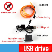 Fil lumineux EL flexible USB 5M monocolore pour voiture, éclairage d'ambiance, bande lumineuse décorative pour fête dansante