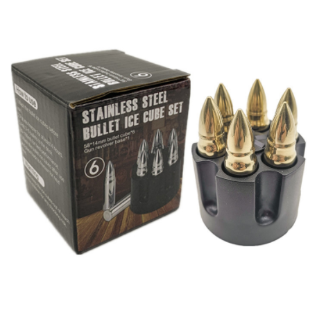 Оптовая продажа, кубик льда из нержавеющей стали в форме пули, многоразовый камень для виски в форме пули