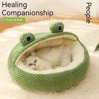 Coussin en forme de grenouille en velours solide avec rembourrage en coton pour chat et chien, housse amovible et lavable, lit-canapé pour animaux de compagnie, vert + beige