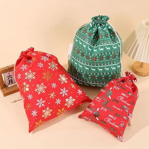 Large Burlap Drawstring Bags 50x70cm Gold Foil Print Linen <b>Xmas</b> Santa Storage Packaging <b>Reindeer</b> Snowflake Christmas Party Favor - Product Image 1