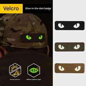 Badges œil de démon phosphorescents en gros avec fermetures Velcro pour chapeaux tactiques d'extérieur et sacs à dos en matériau réfléchissant - Product Image 1