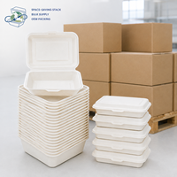 Contenants alimentaires en bagasse de canne à sucre sans PFAS, 9x6 et 9 pouces, pour la vente en gros, idéaux pour les restaurants, la livraison à emporter et la restauration