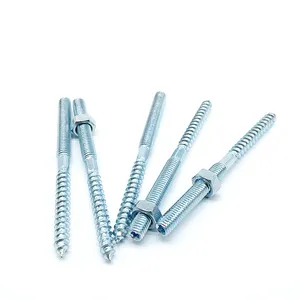 Blue White Zinc Plated Carbon Steel Double Ends 8MM Double Threaded Hanger Bolt With Hex Nut