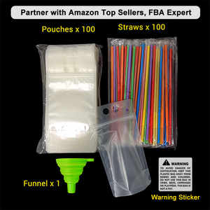 맞춤 인쇄 칵테일 누수 방지 재밀봉 가능 지퍼 냉동 가능 반투명 플라스틱 음료 파우치 (빨대 구멍 및 깔때기 포함) - Product Image 4