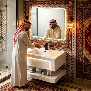 Meuble-<span class=keywords><strong>lavabo</strong></span> mural résistant à l'eau en ardoise, plusieurs couleurs, avec miroir éclairé et <span class=keywords><strong>lavabo</strong></span> en céramique, idéal pour appartement - Product Image 1