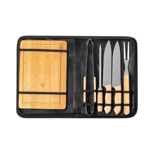 Accesorios de Barbacoa Premium para Acampar al Aire Libre, Juego de Utensilios de Cocina de 6 Piezas de Acero Inoxidable con Tabla de Cortar de Madera - Product Image 1