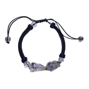 Gelang anyaman rutil hitam pixiu berukir Kristal quartz alami grosir