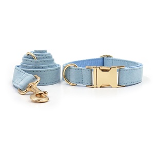 Nuevos productos de moda, <span class=keywords><strong>collar</strong></span> de perro personalizado, hebilla dorada de cuero, lindas corbatas de cuero de gamuza azul cielo para perros, correas para mascotas - Product Image 2