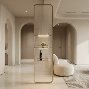Aoleidun Luxury Brushed Gold Stainless Steel <strong>Room</strong> <strong>Divider</strong> Fluted Glass Built-in LED Light Durable Waterproof for Modern <strong>Room</strong> - Product Image 1