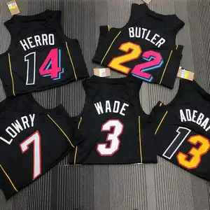 Dikişli Hea T Shirt 75th yıldönümü forması #3 Wade spor #14 Tyler Herro basketbol yelek 22 Jimmy Butler giyim