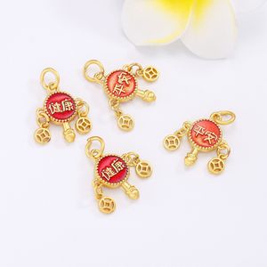 Pendentif tambourin en émail cloisonné traditionnel avec motif porte-bonheur pour la paix et la santé, accessoires de bijouterie - Product Image 4