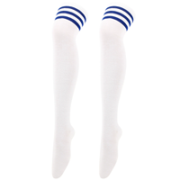 Vente en gros Bas blancs longs à rayures multicolores Au-dessus du genou Bas longs d'école pour fille Bas pour femmes à tricoter