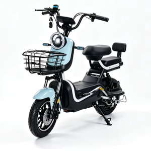 Bicicleta Eléctrica Portátil de 2 Ruedas con Canasta Delantera para Carga, Color Azul Claro, E-Scooter Familiar para Adultos, para Desplazamientos Diarios y Compras - Product Image 1
