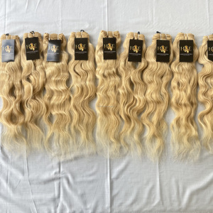 Tissage de corps humain indien Remy, blond 613, non traité, bouclé, deep wave, cheveux lisses, vente en gros - Product Image 5