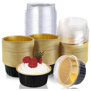 Disposable Food Grade Aluminum Foil Blister Packaging Black Gold Mini Baking Cups Plastic Lids 4oz Capacity Tray Muffin Tins - Product Image 1