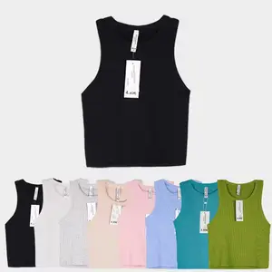 OEM marka dikişsiz kaburga Tank Top kadınlar için özel polyester spor kırpma üst toptan