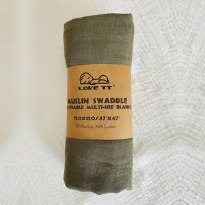 Custom Algodão Orgânico Recém-nascido Envoltório De Bambu Musselina Cor Sólida Dupla Camada Do Bebê Cobertor Swaddle Bebê Recebendo Cobertores