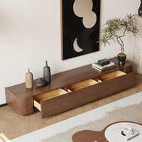 Meuble TV à bords arrondis, console multimédia 4 portes en bois de noyer foncé, mobilier moderne pour salon, prix d'usine OEM en gros