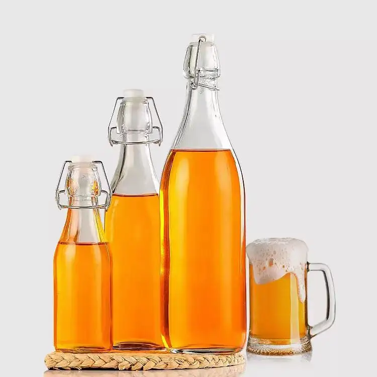 Swing Top-botella de cristal con tapa abatible para cerveza, tapón oscilante de 500ml, 750ml, 1L, tapón de oscilación, transparente, vacía, para zumo, Kombucha