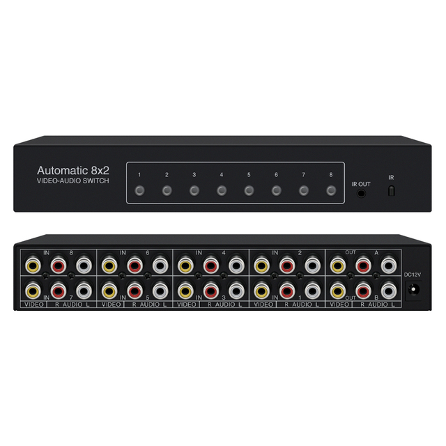 AV Video and Audio Automatic Switcher 8 in 2 Out Remote Control Selection Chip Switch 8port