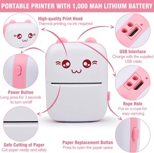 Mini imprimante à autocollants, imprimante thermique portable avec 7 rouleaux de papier, imprimante intelligente sans encre Bluetooth compatible avec IOS et Android - Product Image 5