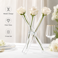 Set Vas Silinder Kaca 3 Buah Desain Modern Grosir, Vas Bunga Kristal Transparan untuk Dekorasi Meja Pernikahan, Tempat Lilin Kristal, Dilapisi Semprotan Tangan