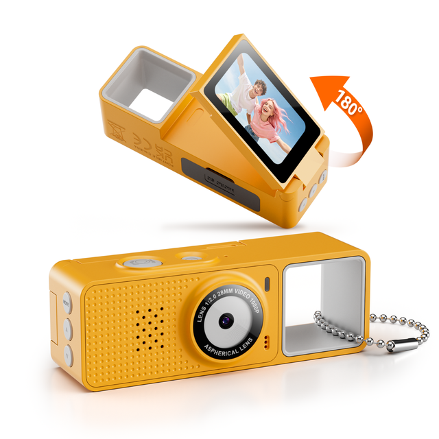 Mini Keychain Camera with 180° Flip Screen Pocket Camera Lightweight Digital Camcorder Selfie Travel Recorder for Kids Students
