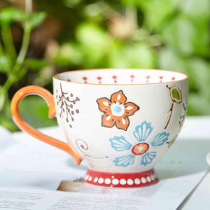 แก้วดอกไม้ MOQ ต่ำ 15 ออนซ์ แก้วกาแฟเซรามิกเพ้นท์ลายด้วยมือ แก้วเซรามิกทำมือ แก้วน้ำชา แก้วอาหารเช้า - Product Image 3