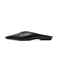 Chaussures pour femmes 2026 – Nouveauté été – Mules plates noires à bout pointu en cuir souple et talon ouvert