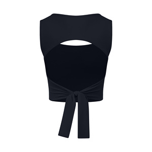 Wholesale Women's Yoga Crop Top Square Neck Tie Back Cutout Built-in <b>Bra</b> Workout Tank Top Slim Fit Pilates Athletic Vest - Product Image 4