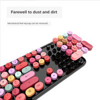 Set Keyboard dan Mouse Mini nirkabel Retro 2.4G, Set Keyboard dan Mouse kantor Game bentuk bundar 104G