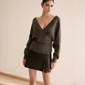 Suéter Cruzado <span class=keywords><strong>de</strong></span> Punto Acanalado con Detalle <span class=keywords><strong>de</strong></span> Cintura Ajustada <span class=keywords><strong>para</strong></span> Mujer, Fabricante <span class=keywords><strong>de</strong></span> Prendas <span class=keywords><strong>de</strong></span> Punto Personalizadas - Product Image 4