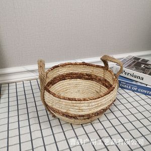 Handmade Woven Storage <b>Baskets</b> Round With Handles For <b>Bread</b> Fruit Snacks Living Room Tabletop Use - Product Image 3