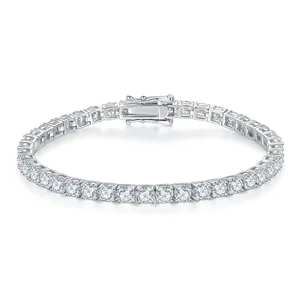 Perhiasan Berkualitas Tinggi S925 4Mm D VVS Perak Disepuh Sintetis Moissanite Kalung Lab Dibuat Moissanite Berlian Tenis Gelang