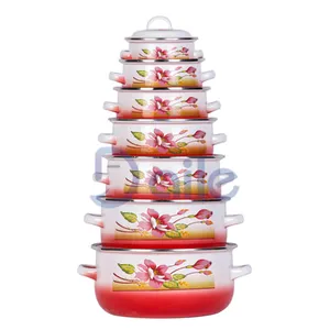 Daile Enamel 7 PCS Floral Decal Enamel Coating Hot Pot Big Caserole Set Casserole With Enamel Lid