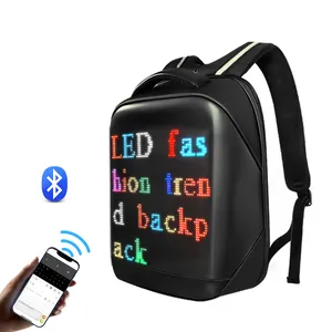 Ransel LED dapat diprogram layar warna penuh untuk berkendara motor ransel pria tahan air tampilan layar Led ransel 3d