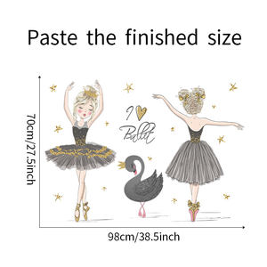 Adesivo murale Ballerina cigno nero camera da letto per bambini stelle <span class=keywords><strong>cuori</strong></span> carta da parati decorativa adesivi <span class=keywords><strong>murali</strong></span> per bambini autoadesivi - Product Image 6